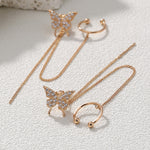 2pcs Cubic Zirconia Butterfly Decor Chain Linked Earring