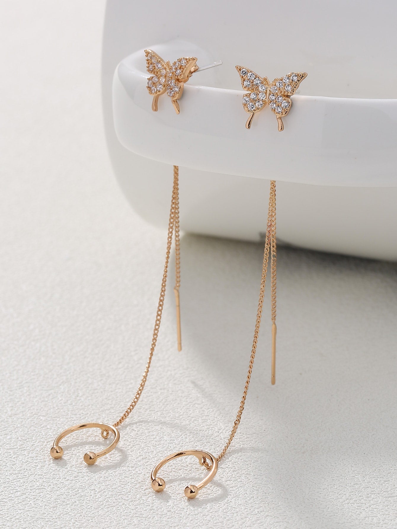 2pcs Cubic Zirconia Butterfly Decor Chain Linked Earring