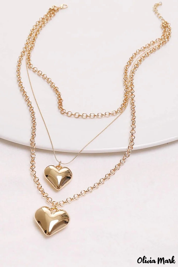 Gold Heart Pendant Layered Necklace