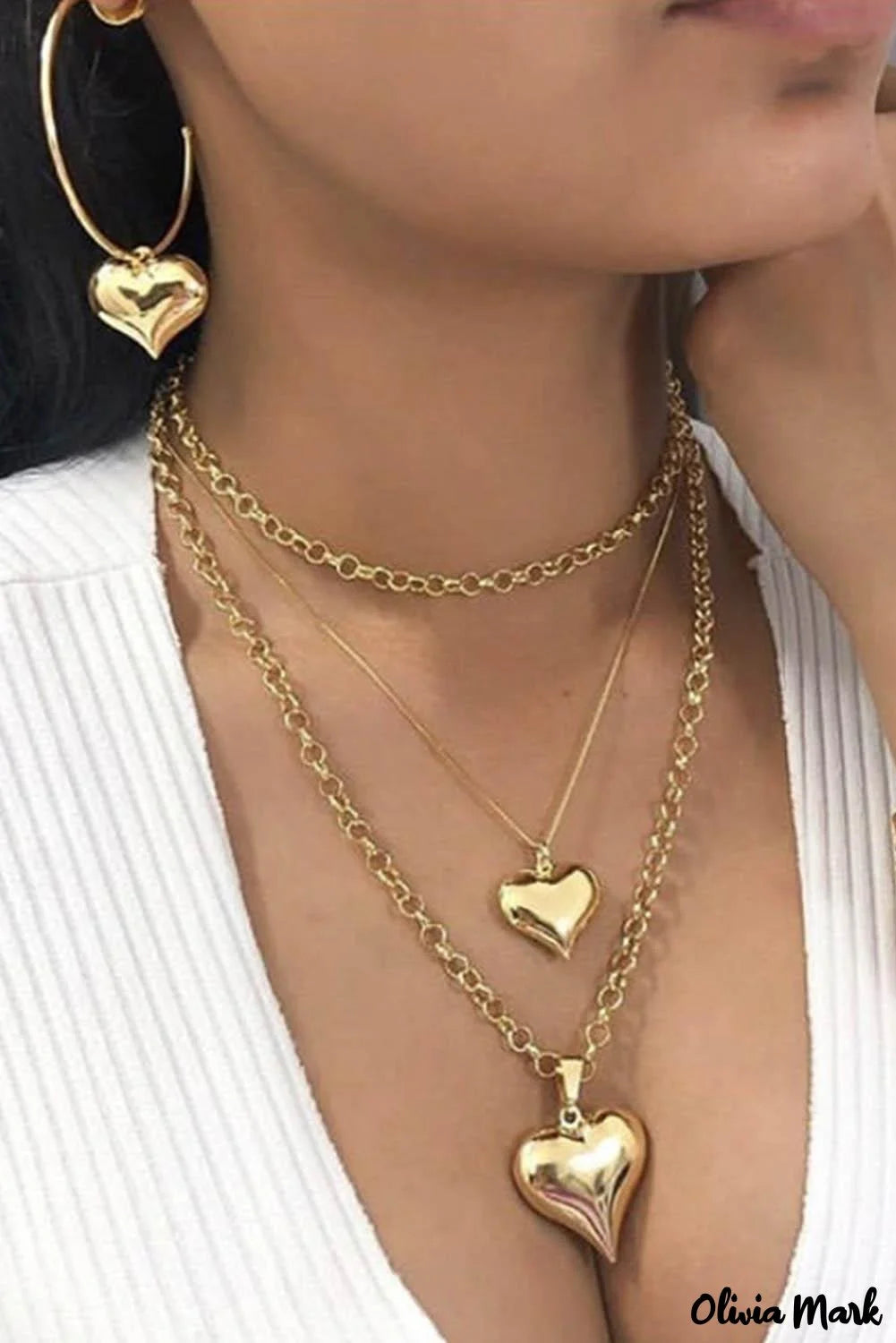 Gold Heart Pendant Layered Necklace