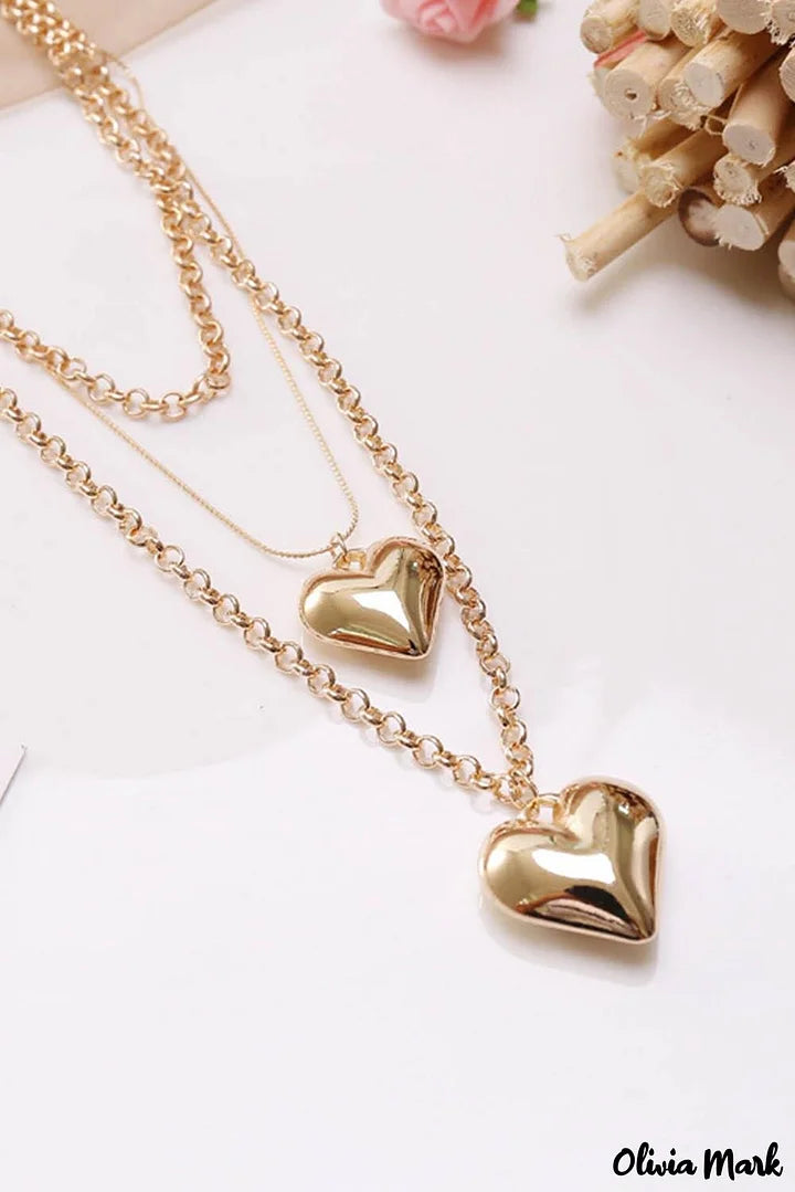 Gold Heart Pendant Layered Necklace