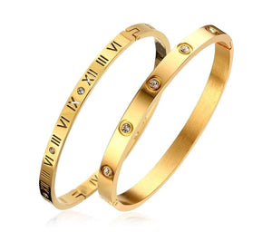 Titanium Steel Roman Numeral Bangle & Cubic Zirconia Bangle Set