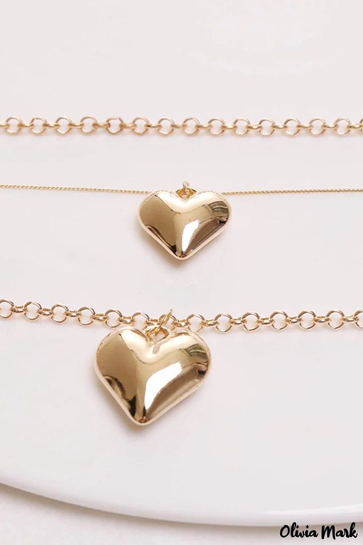 Gold Heart Pendant Layered Necklace