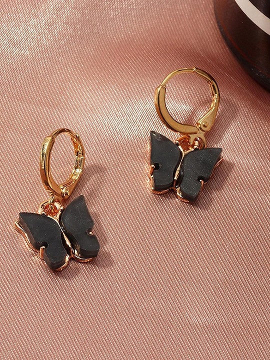 Butterfly Black Contemporary Drop Earrings