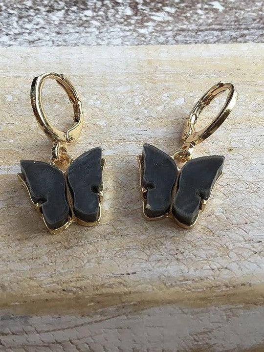 Butterfly Black Contemporary Drop Earrings